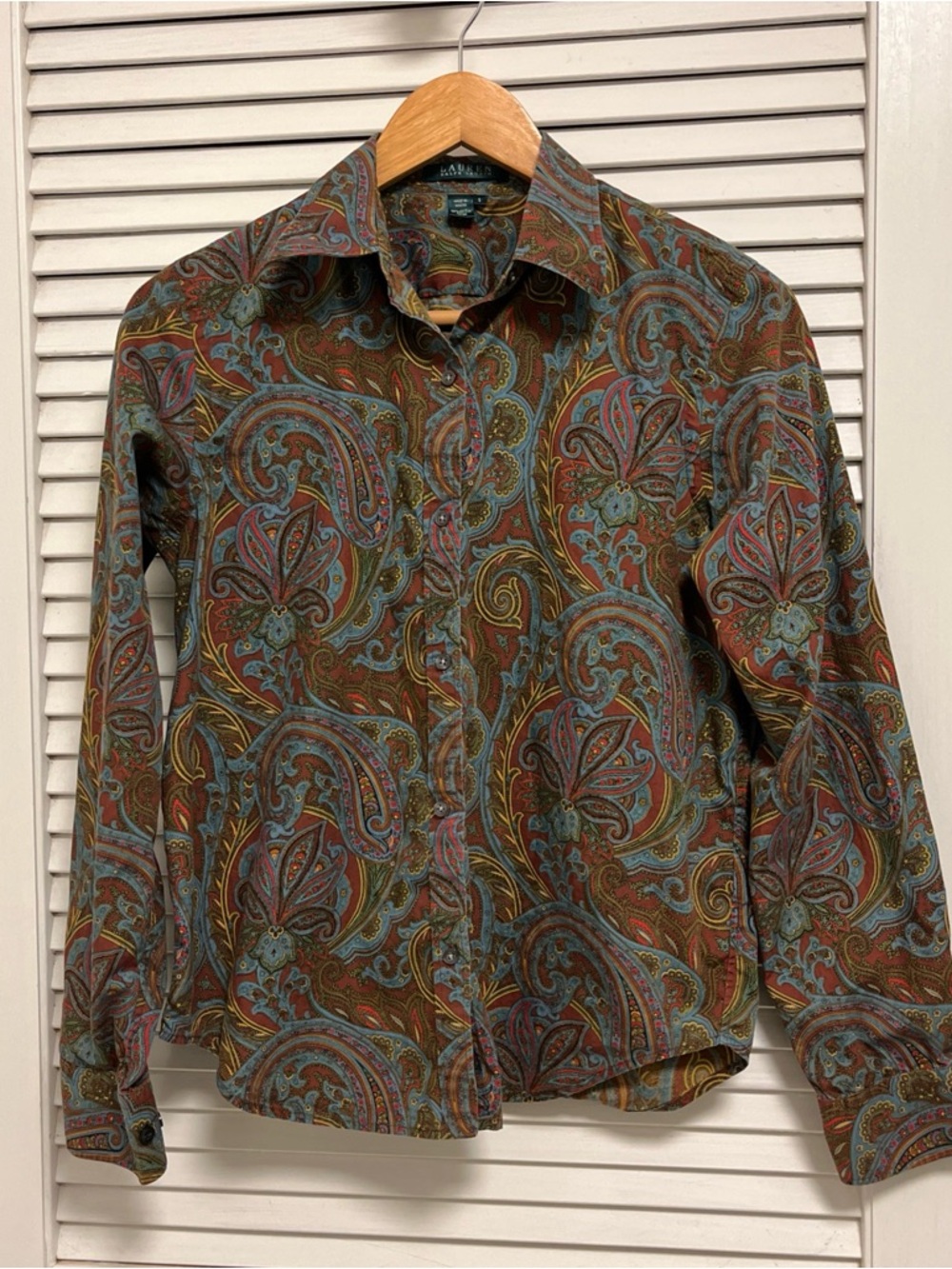 Lauren Ralph Lauren Brown Paisley Long-Sleeve Button-Up Shirt